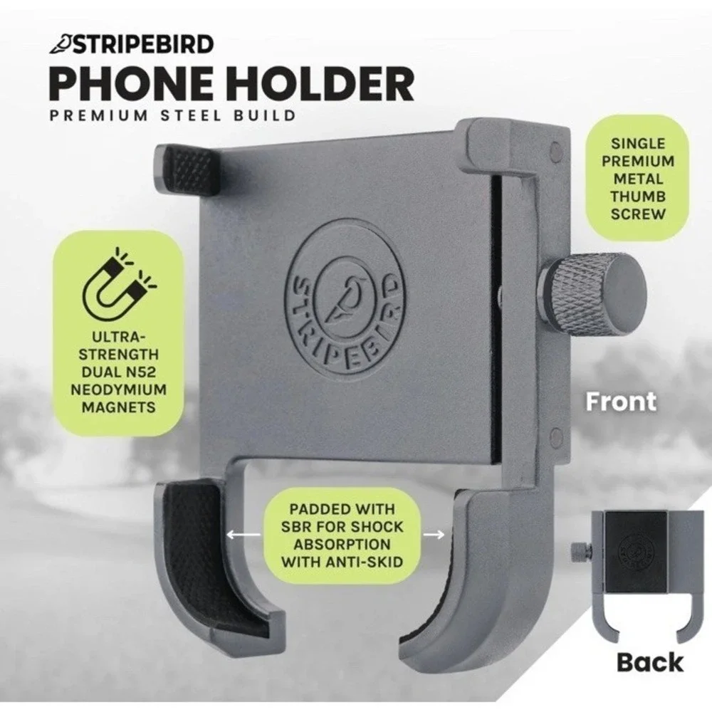 Stripebird Magnetic Golf Cart Phone Holder‎ Graphite Slim Smartphone Mount